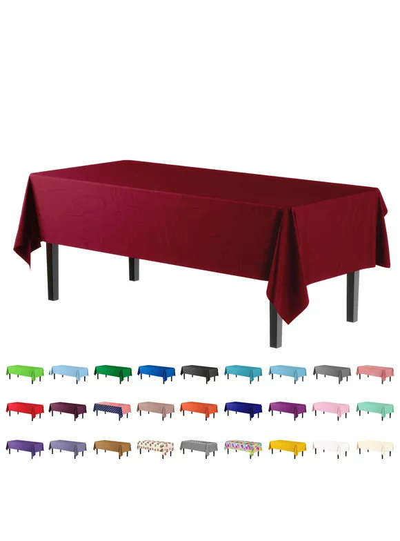 Exquisite Burgundy Plastic Tablecloth Cover - 54" x 108" - Heavy Duty - Disposable - Single Count"