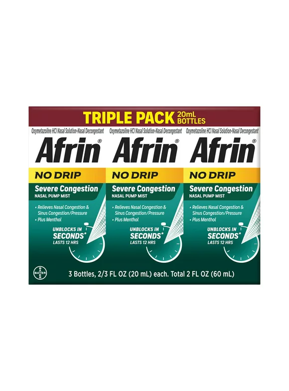 Afrin No-Drip Severe Congestion 12 Hours Nasal Spray, 3x20mL