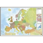 POLITICAL MAP OF EUROPE (EUROPA) - FRAMED POSTER (PORTUGUESE LANGUAGE) (Silver Aluminum Frame)
