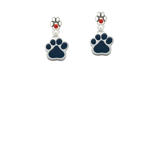 Large Navy Blue Paw - Red Crystal Paw Earrings