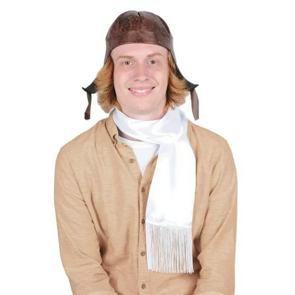 Beistle Aviator Hat & Scarf 2pc Costume Accessory Set, White Brown, One-Size