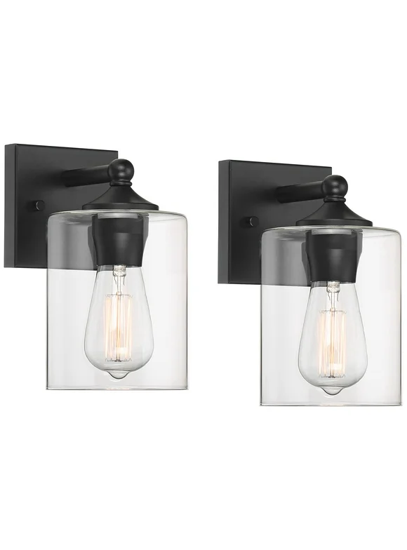 360 Lighting Bellings 9 1/2" High Black and Glass Wall Sconce Set of 2