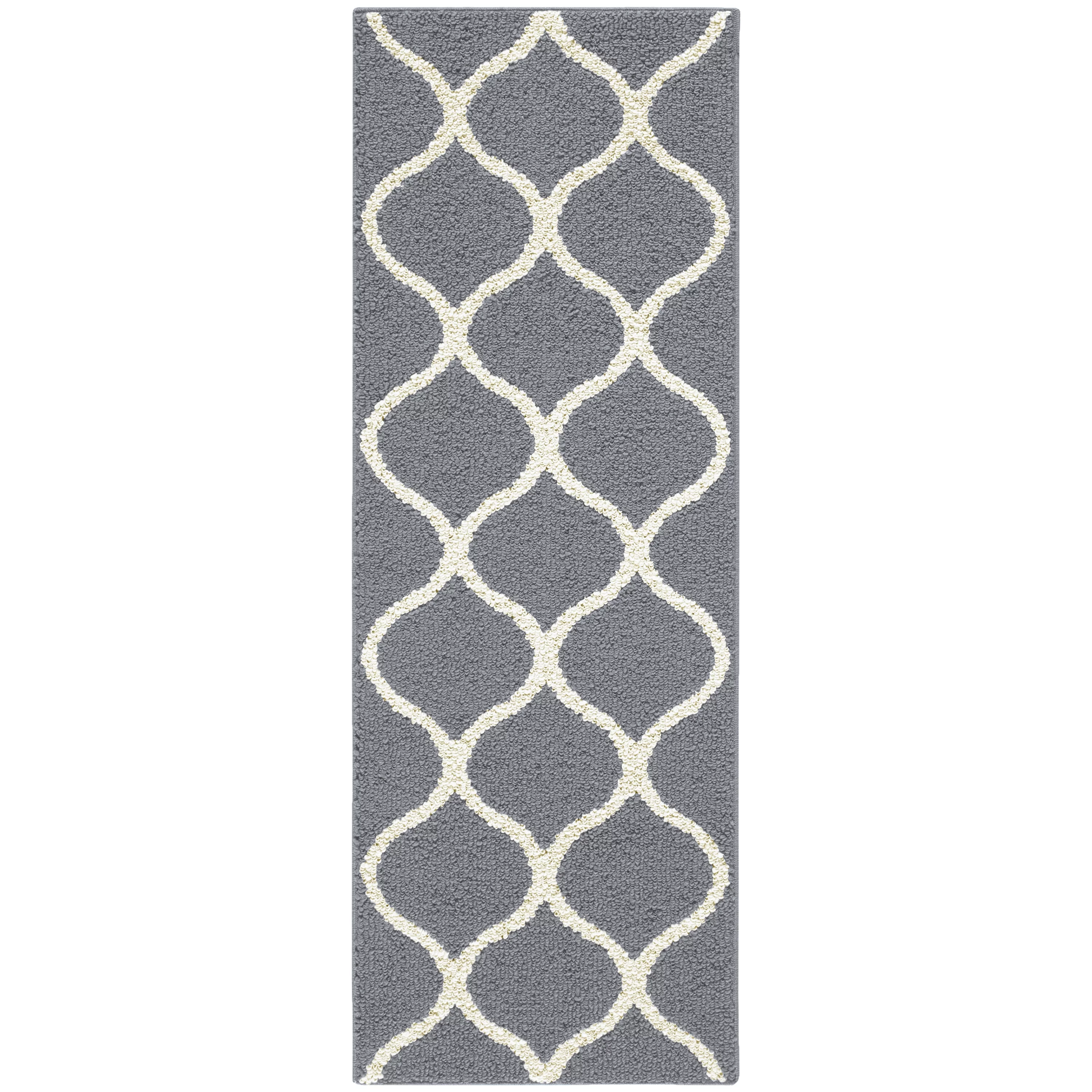 Mainstays Transitional Fretwork Graphite Gray Hallway Runner Rug, 1'9"x5'