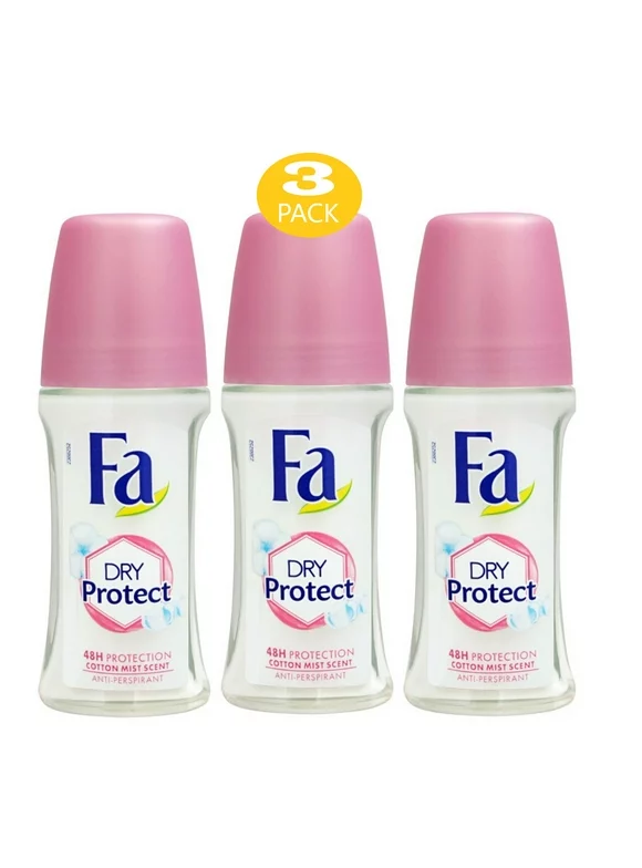 Fa Deodorant 1.7 Ounce Roll-on Dry Protect, Antiperspirant for Men & Women - 50ml (3 Pack)