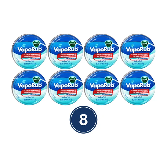 Vicks Cough Suppressant Topical Analgesic Ointment Travel Tin 0.45 Oz., 8 Pack