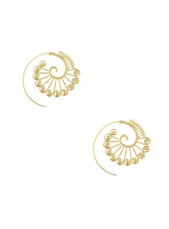 Jewelry Collection Spiral Hoop Threader Earrings, Gold