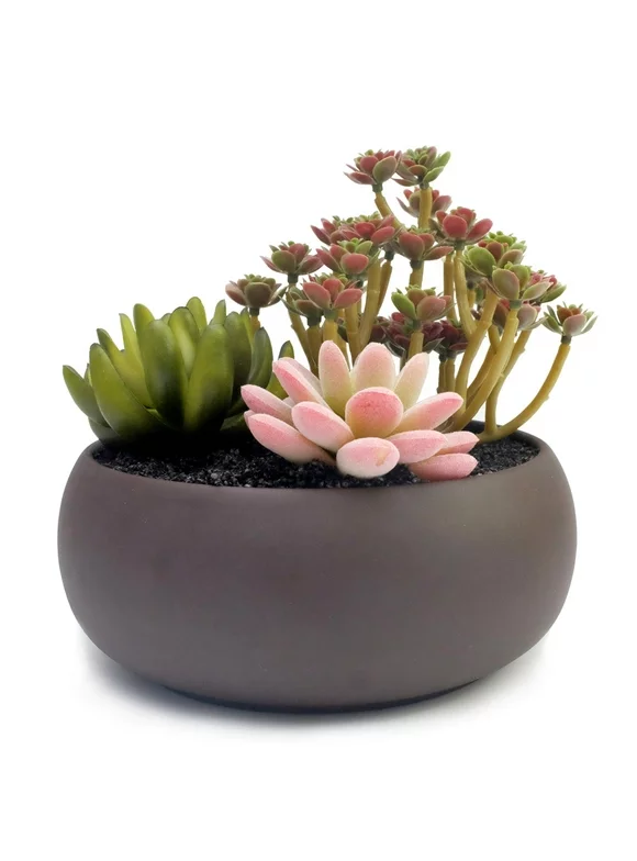 Unglazed 6.7" Round Ceramic Planter Pot, Succulent Cactus Holder with Matte Brown Finish for Home Decor