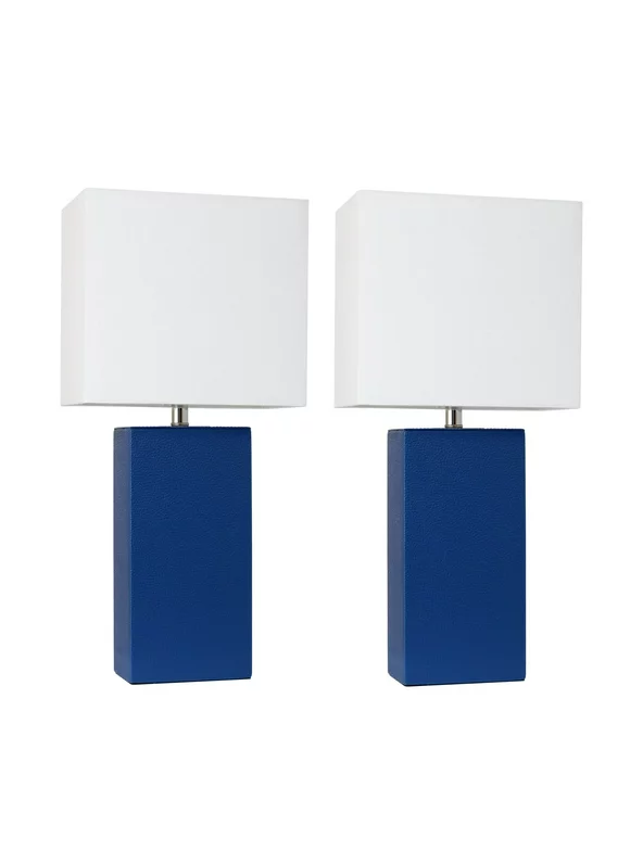 Mod Lighting and Decor Set of 2 Blue Table Lamps with White Shade