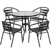 Flash Furniture Outdoor Patio Dining Set, Round Glass Table Aluminum Chairs