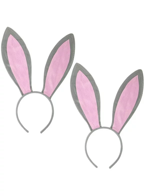 Funcredible Halloween Bunny Ears Headband  for Kids and Adults (Gray + Pink) (2 Pack)