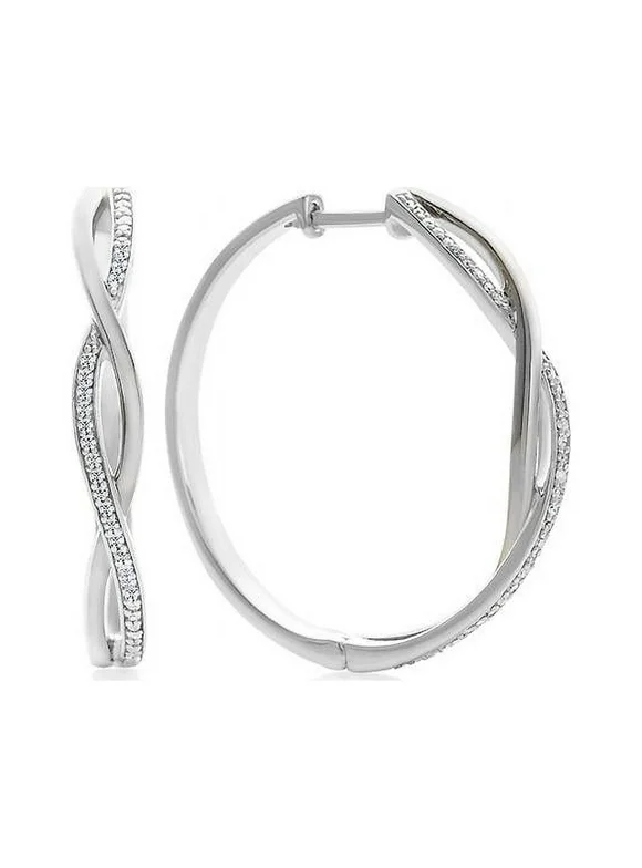 925 Sterling Silver and Diamond Hoop Earrings (1/5 cttw, I-J Color, I2-I3 Clarity)