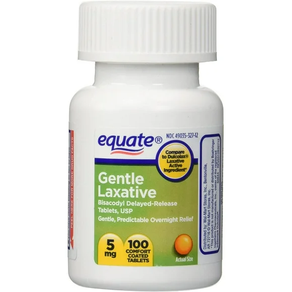 Equate Bisacodyl Gentle Laxative Tablets for Adult Constipation, 5 mg, 100 Count