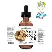 Organic Virgin Unrefined Baobab Oil | 2oz Glass Bottle | Imported from South | 100% Pure | Cold-Pressed | Natural Moisturizer for Skin, Hair and Nails | By Sweet Essentials