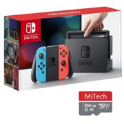 Nintendo Switch Bundle: Nintendo Switch 32GB Console Video Games,Neon Red/Neon Blue Joy-Con with MiTech 256GB SD Card