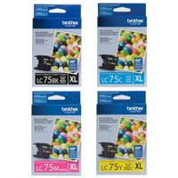 Brother Genuine LC-75 (LC75BK, LC75C, LC75M, LC75Y) High Yield Ink Cartridge 4-Color Set
