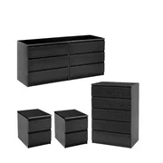 4 Piece Set with 6 Drawer Dresser 5 Drawer Chest and Two Nightstands in Black Woodgrain