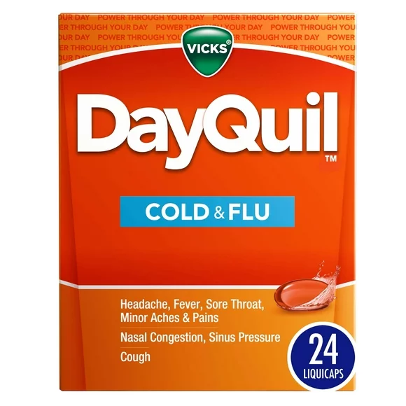 Vicks DayQuil Liquicaps, Non-Drowsy Cough, Cold and Flu Relief, over-the-counter Medicine, 24 Ct