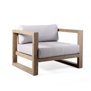 Paradise Outdoor Patio Lounge Chair in Eucalyptus Wood with Teak Finish and Light Gray Fabric