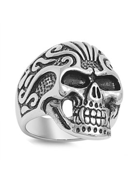 Lex & Lu Men's Fashion Stainless Steel Skull Biker Ring w/2 Black Eyes