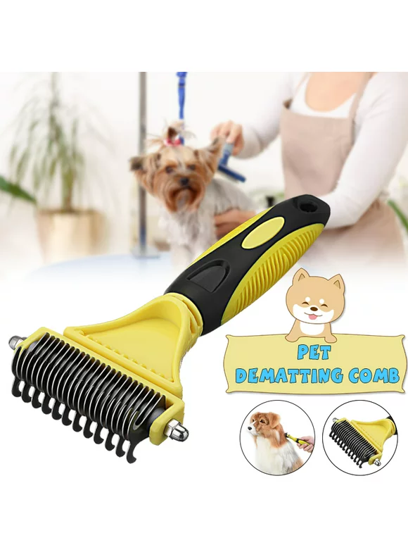 Dematting Comb Pet Grooming Rake Tool, Professional Dual Sided Undercoat Rake for Cats & Dogs,Removing Hair