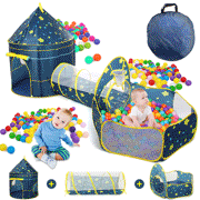 3 in 1 Kids Play Tent with Crawl Tunnel Foldable Indoor Outdoor Ball Pit with Basketball Hoop, PopUp Playhouse Tent Set for Boys Girls Kids