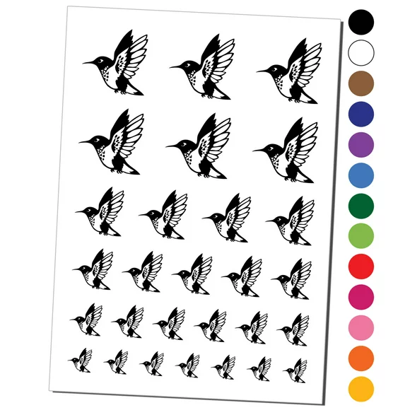 Hummingbird in Flight Water Resistant Temporary Tattoo Set Fake Body Art Collection - Purple