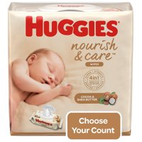 Huggies Nourish & Care Scented Baby Wipes, 3 Push Button Packs (168 Wipes Total)