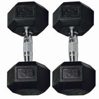 Gymenist Set of 2 Hex Rubber Dumbbell with Metal Handles, Pair of 2 Heavy Dumbbells Choose Weight 5-100 lbs