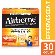 (2 pack) Airborne Vitamin C Tablets, Zesty Orange, 1000mg - 30 Effervescent Tablets