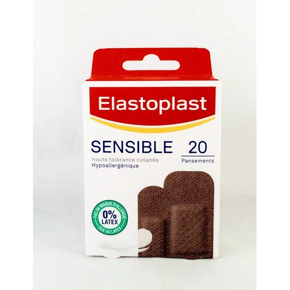 Elastoplast Sensitive Skin Bandages 20 Strips - Color Brown Wound Protection for Darker Skin Tones Minor Cuts and Scrapes Latex Free