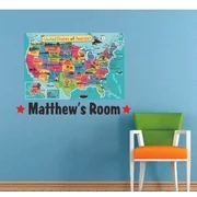 USA Map America Colorful Maps Cartoon Customized Wall Decal - Custom Vinyl Wall Art - Personalized Name - Baby Girls Boys Kids Bedroom Wall Decal Room Decor Wall Stickers Decoration Size (18x20 inch)