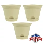 3 Pack 11.5 Inch Latte Quartz Plastic Self Watering Flare Flower Pot or Garden Planter