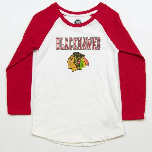 NHL Chicago Blackhawks Girls Long Sleeve T-Shirt in Red/White, Medium (7/8)