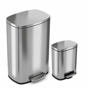 iTouchless SoftStep Combo Pack 13.2 Gal & 1.32 Gal Stainless Steel Step Trash Can with Odor Filter & Inner Bucket