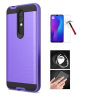 Coolpad Legacy Brisa Phone Case , Slim Metallic Brushed Shock Resistant Cover + Ring / Kickstand / Tempered Glass (Purple)