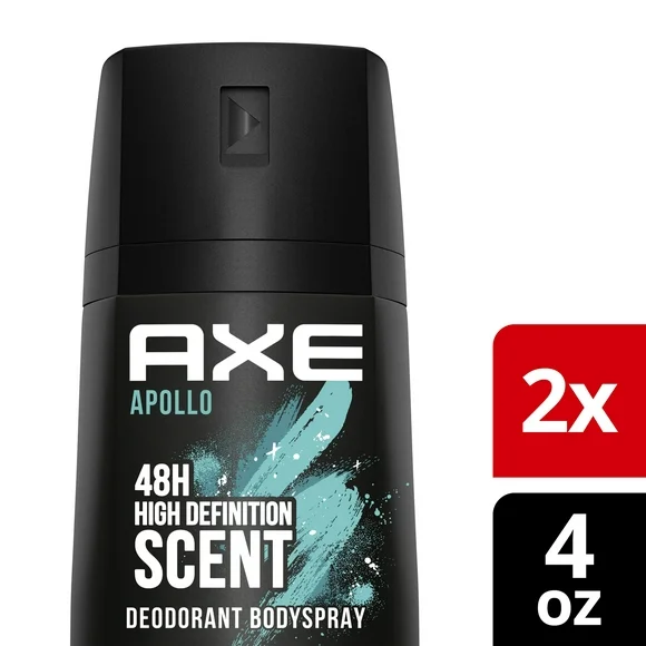 AXE Apollo Dual Action Body Spray Deodorant Sage & Cedarwood Aluminum Free Deodorant Body Spray for Long-Lasting Odor Protection 4 oz, Twin Pack