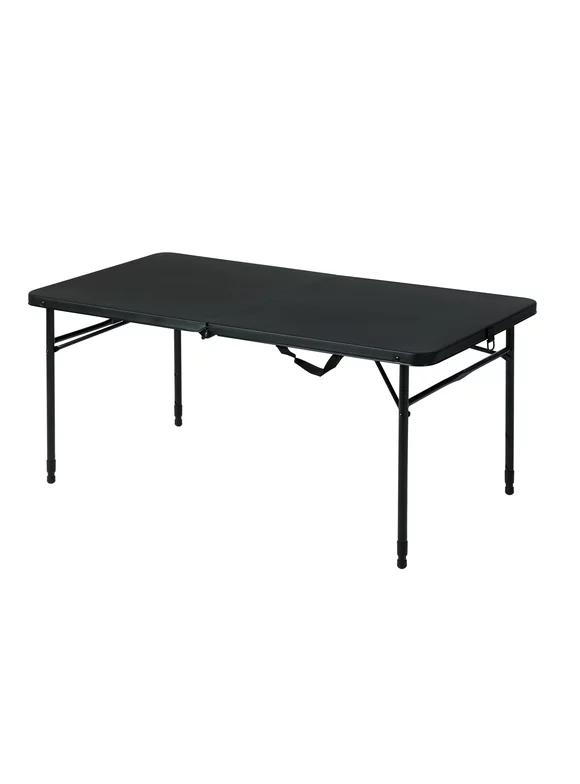 Mainstays 4 Foot Fold-In-Half Adjustable Table, Rich Black