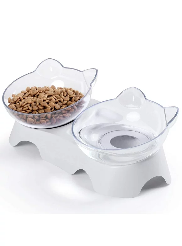 Cat Bowls, Cat Food Bowls Elevated, Double Kitty Bowls with 15Tilted Raised Cat Dishes, Pet Feeding Bowl for Small cat and Puppy