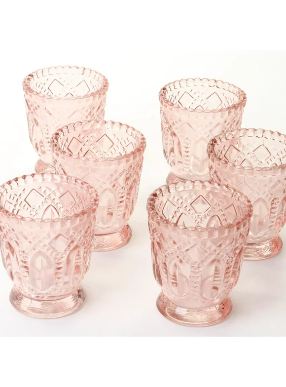DIY Wedding Koyal Wholesale Vintage Glass Candle Holder (Pack of 6), 3 x 2.75 (Blush Pink)