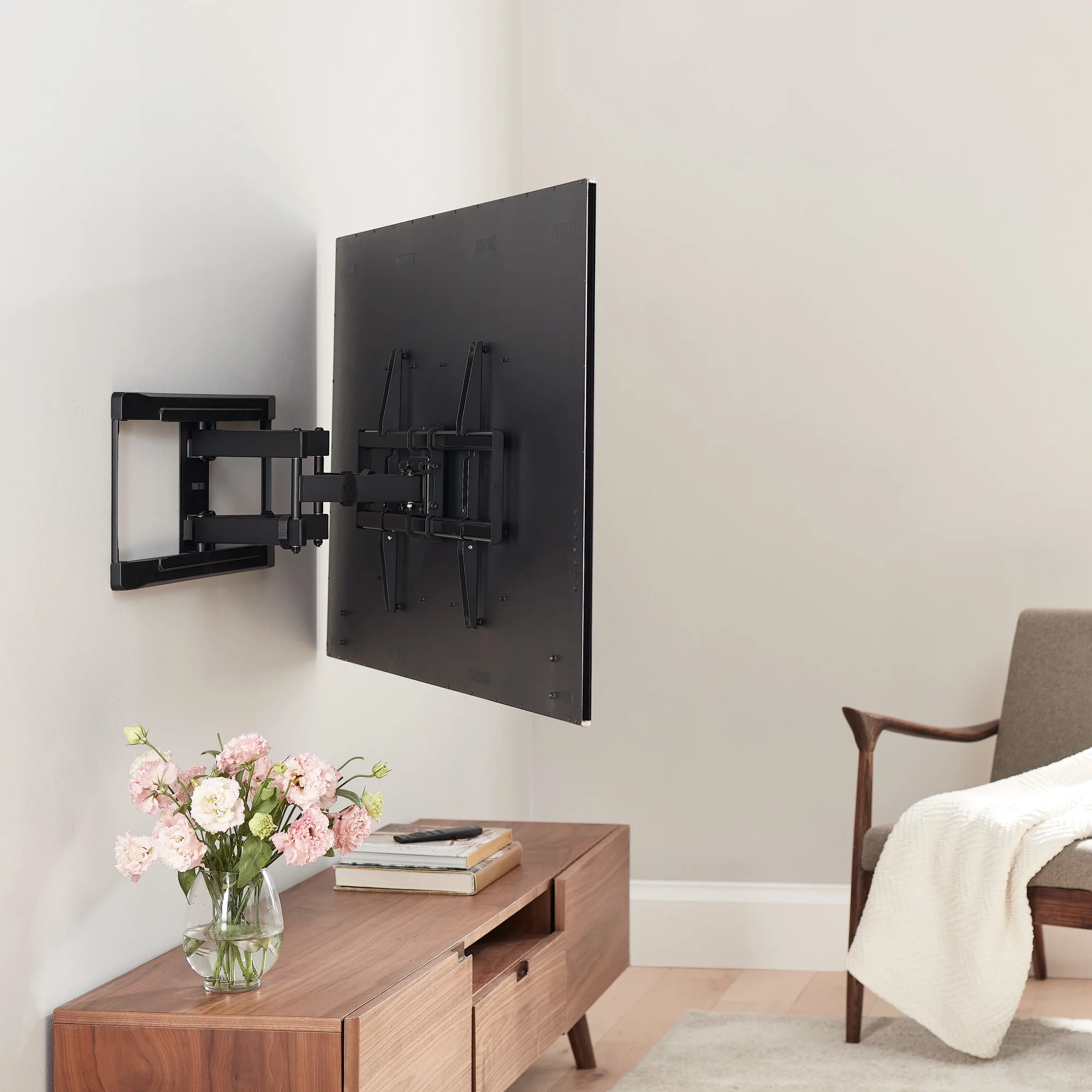 onn. Full Motion TV Wall Mount for 50" to 86" TVs, up to 15 Tilting
