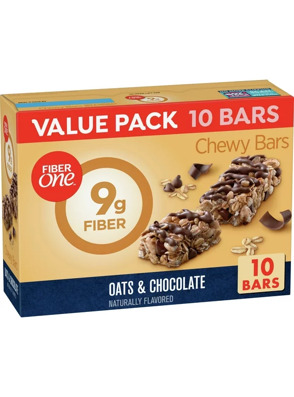 Fiber One Chewy Bars, Oats & Chocolate, Fiber Snacks, 14.1 oz, 10 ct