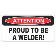 (3) attention proud to be a welder funny hard hat / helmet stickers
