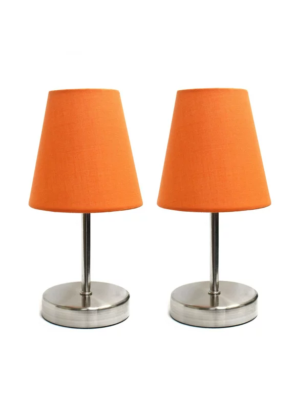 Mod Lighting and Decor Set of 2 Nickel Mini Table Lamp with Orange Shade 10.5"