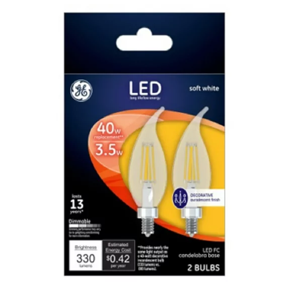 GE 93103493 Decorative Dimmable LED Light Bulb, 3.5 Watts