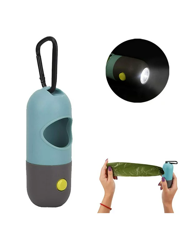 Dog Poop Bag Dispenser with Built-in LED Flashlight and Metal Clip for Leash, Pet Waste Bag Holder, Dog Walking Accessory,