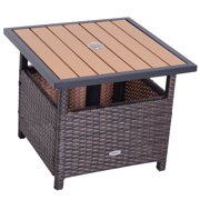 Outsunny Rattan Wicker Outdoor Accent Table Umbrella Stand with Umbrella Insert