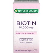 Nature's Bounty Biotin 10,000 mcg, Hair Skin and Nails, Softgels, 90 Ct