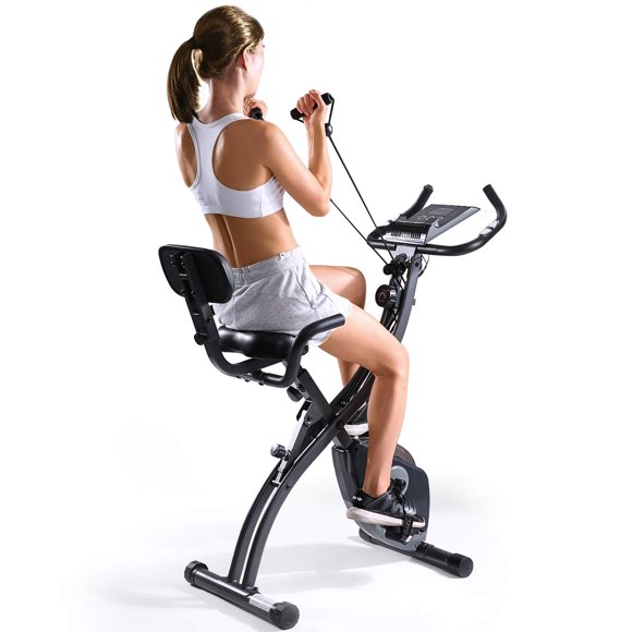 MaxKare 3-in-1 Exercise Bike Quiet Folding Magnetic Stationary Exercise Bikes with Arm Resistance Bands Home Workout Use