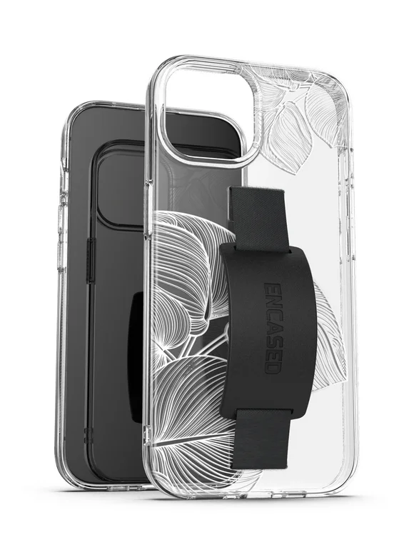 Encased Loop Case Designed for iPhone 15 Pro Case with Strap, Clear Phone Case Design (Lace Leaf)