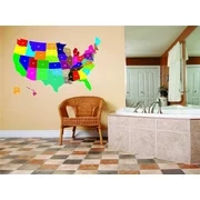 Do It Yourself Wall Decal Sticker United States Map Of All 52 States 40"X25" Usa North America Learning Homeschool Tool Children Boy